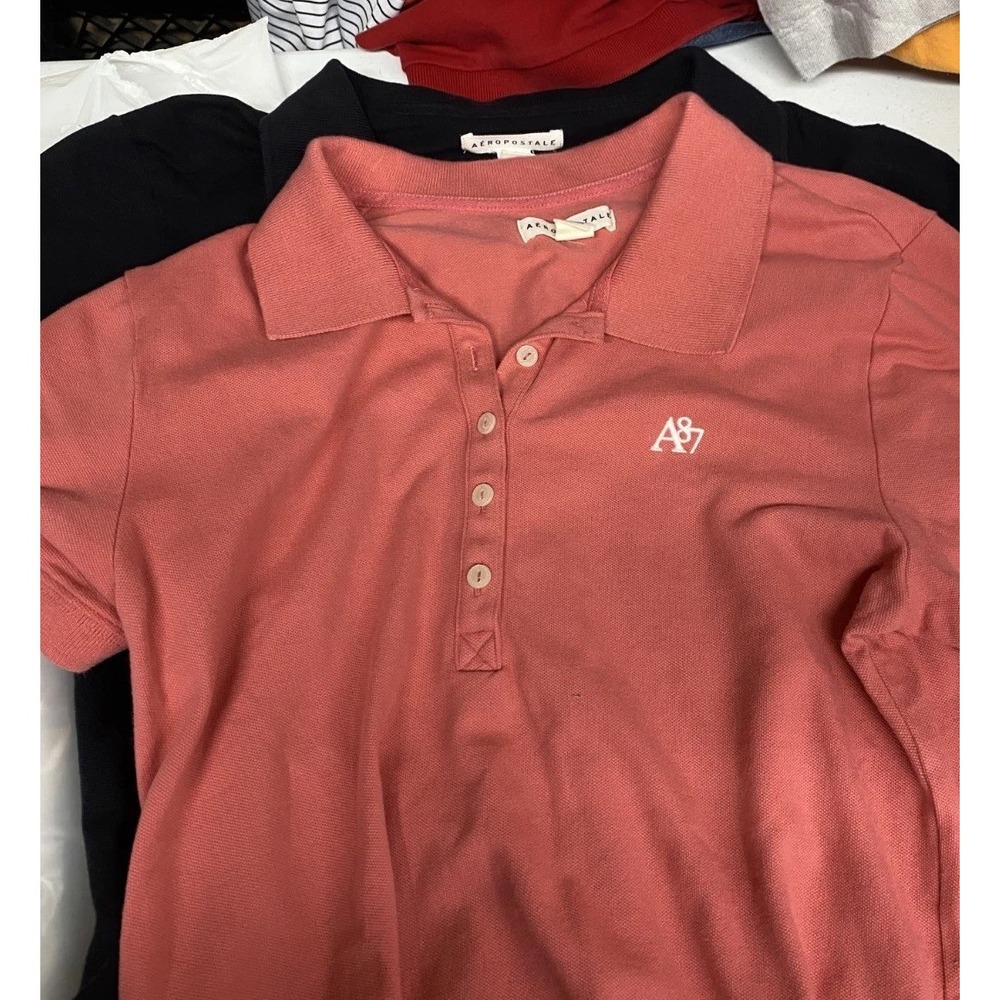 Aeropostale Polo Shirt Womens XL Black Coral Pink Embroidered Logo Lot of 2